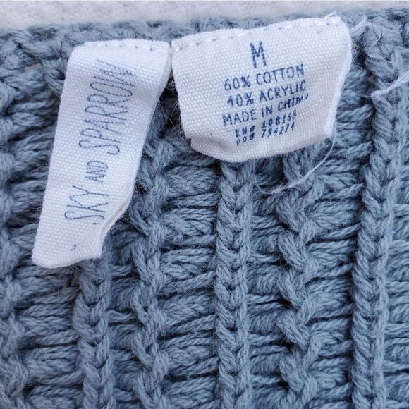 Sky and Sparrow Sage Green Chunky Open Knit Long Sleeve Cropped Sweater - Picture 9 of 9